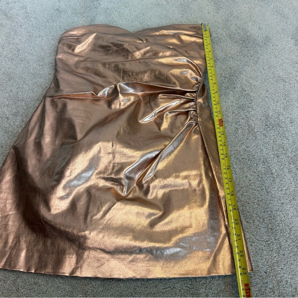 Zara rose gold metallic foil faux leather strapless mini dress bodycon Sz M NWOT - Picture 10 of 16